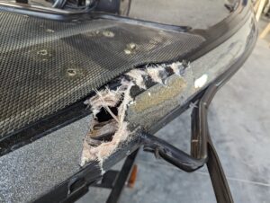 Ranger boat transom damage before repair